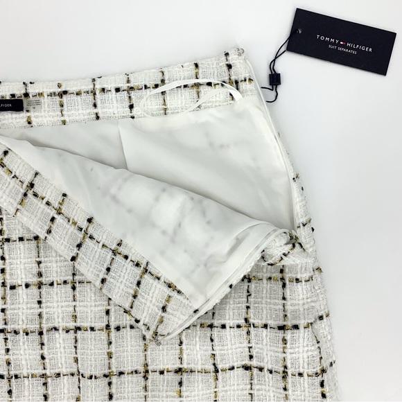 Tommy Hilfiger NWT Ivory Black Gold Plaid Tweed Mini Pencil Pocketed Skirt, 16 - Picture 6 of 14